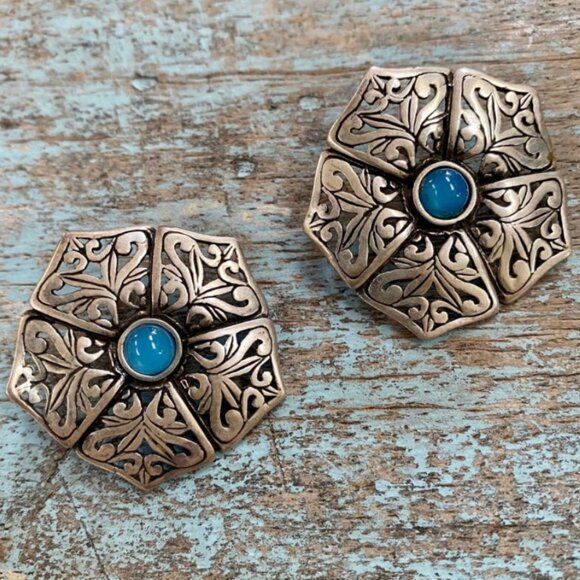 unknown Jewelry - Vintage Sterling Silver Openwork Flower Pierced Earrings